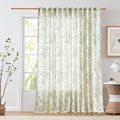 jinchan Linen Floral Curtains 100 Inch Extra Wide for Patio Sliding Glass Door Room Divider Curtain for Living Room 96 Inch Length Farmhouse Peony Green Printed Curtain Set 1 Panel by JINCHAN