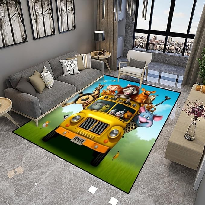 Rug, The Animals in The Car Pattern Printing Anti-Slip Backing Area Rugs Stain Resistant Washable Accent Rugs Non Shedding Floor Carpet for Living Room Bedroom, 60 x 96 Inch - Image 4