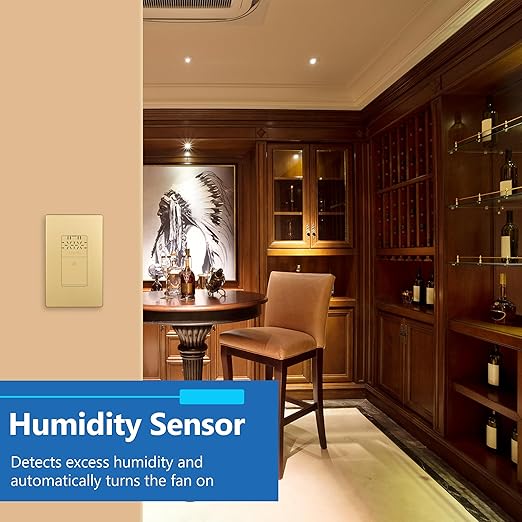 LIDER No Neutral Wire Required Humidity Sensor Switch, Automatic Humidity Detection, Air Circulator, Bathroom Fan Automated Control, Adjustable Timing, 1-Pole, Gold, Screwless Wall Plate Included - Image 6