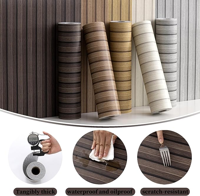 Peel and Stick PVC Slat Wall Panels, Wood Grain Self-Adhesive Soundproof Moisture-Resistant Paneling, 3D Faux Wood Panels for Bedroom Bathroom Walls & Ceilings 118"x15.75"(Dark Walnut,13Sq.ft) - Image 5