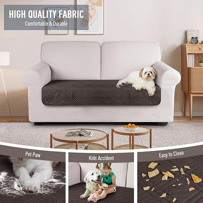 TAOCOCO 100% Waterproof Couch Cushion Cover Reversible Sofa Seat Cover for Dogs Pets Chaise Couch Cover for Sectional Sofa U Shape Couch Furniture Protector Sofa Slipcover(Loveseat, Chocolate) - Image 4