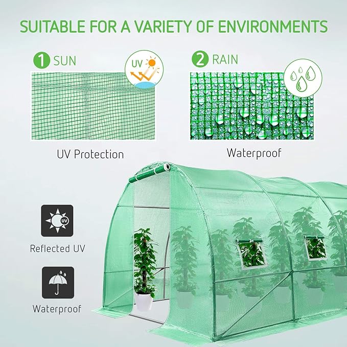 VIVOSUN 13x10x7 Ft. Large Walk in Greenhouse, Greenhouse Tunnel, Garden Plant Hot House with Green PE Cover, Roll-up Zipper Door and Window for Outdoor - Image 6