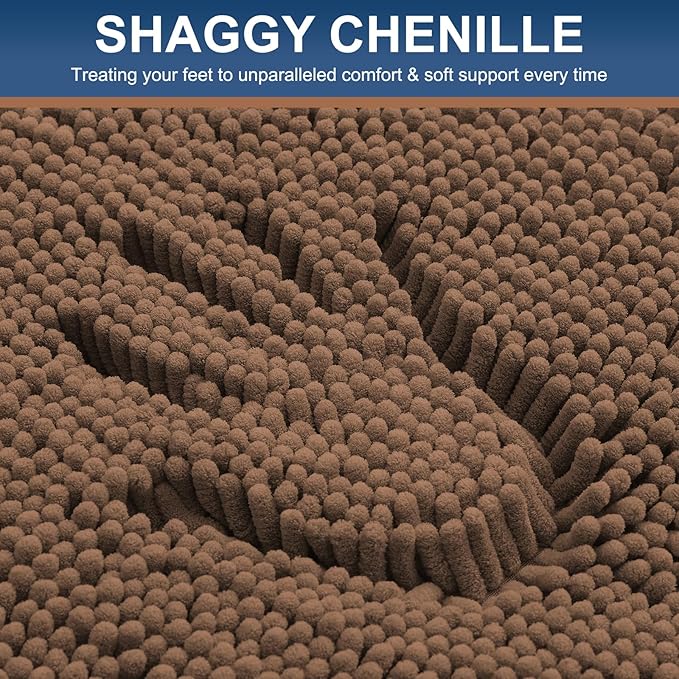 Smiry Luxury Chenille Bathroom Rugs 24x16, Extra Soft and Absorbent Shaggy Bath Mat, Machine Washable, Non-Slip Plush Carpet Runner for Tub, Shower, and Floor, Home Decor Accessories, Mocha - Image 3