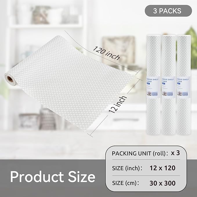 FIFTY FEET 12"x120" Non-Adhesive Shelf Liner for Kitchen Cabinets and Drawers, Washable Non-Slip PVC Cabinet Liner (White Circle)(3 Roll) - Image 5