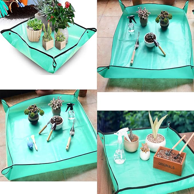 BIUWING 2PCS 39.4" x 39.4" Plant Repotting Mat Waterproof Transplanting Mat Indoor Succulent Potting Mat Portable Gardening Soil Changing and Watering mat Square and Foldable Garden mat - Image 5