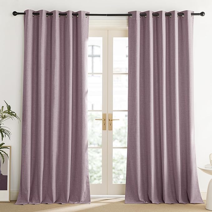 NICETOWN Chaise Mauve Vintage Linen 100% Blackout Curtains for Living Room, Thermal Insulated Curtains 108“ Long, Noise Reducing Window Treatment Drapes for Home Office, 62" Wide Per Panel, Set of 2 - Image 2