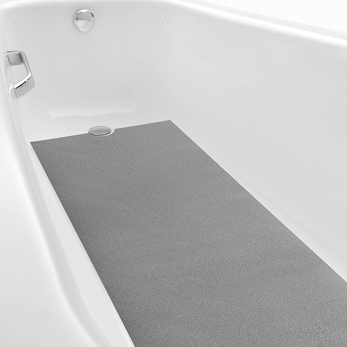 16" x 40" Non Slip Bathtub Mat with Drain Cut Out Anti Slipping Non Skid Safe Tub Mat Adhesive Peel and Stick Bath Tub Mat PEVA Tub Sticker for Shower Floor Boat Wet Areas(Gray) by Dunzoom