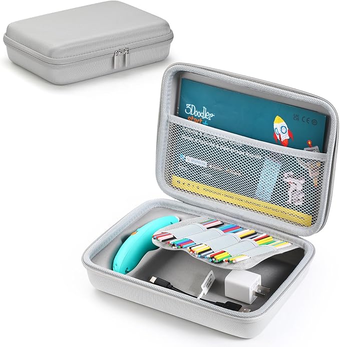 Case Compatible with 3Doodler Start+ Essentials for 3D Pen Set for Kids, Carrying Holder Fit for Printing Pens, Storage Organizer for Printing Filament Refill, Micro-USB Charger (3D-05-Grey) by TATAVR