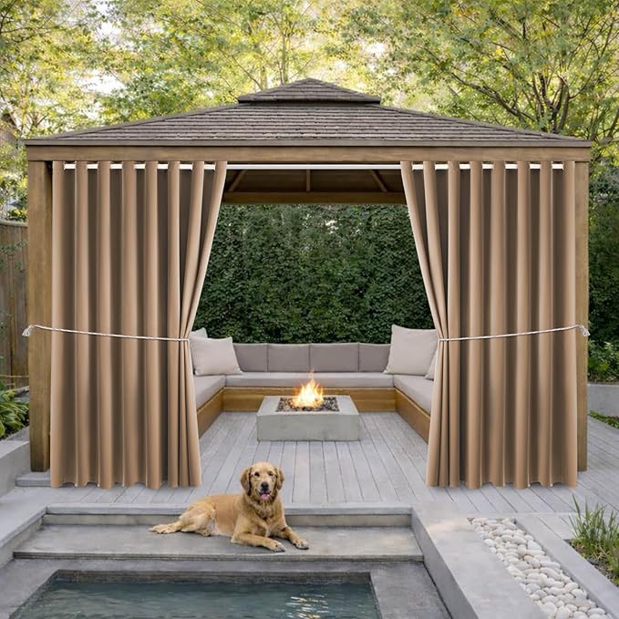 Waterproof Outdoor Curtain W105 x L95 - Grommet Top Sunlight Blocking Window Treatment Drapes Blackout Curtains for Home Bedroom Living Room Outdoor Patio Porch Pergola Cabana Gazebo (Camel Brown) by DivaenCamino