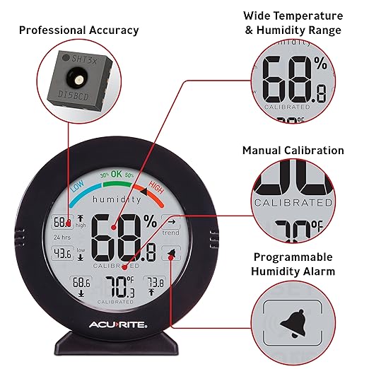 AcuRite 01080M Pro Accuracy Temperature and Humidity Gauge with Alarms, Black - Image 3