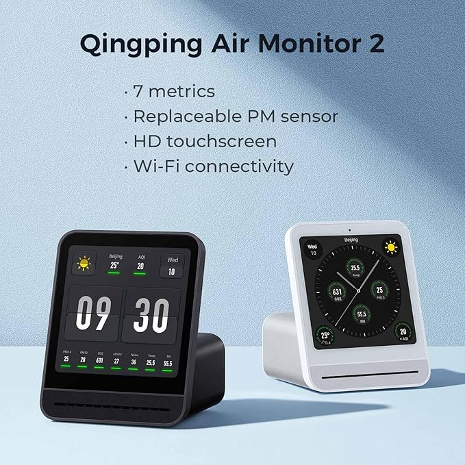 Qingping Air Quality Monitor Gen 2, Air Quality Monitor Indoor Detects PM2.5, CO2, PM10, Noise, Temperature and Humidity, New Upgraded Alarm Clock Function, Air Quality Tester for Bedroom, Smart Home - Image 2