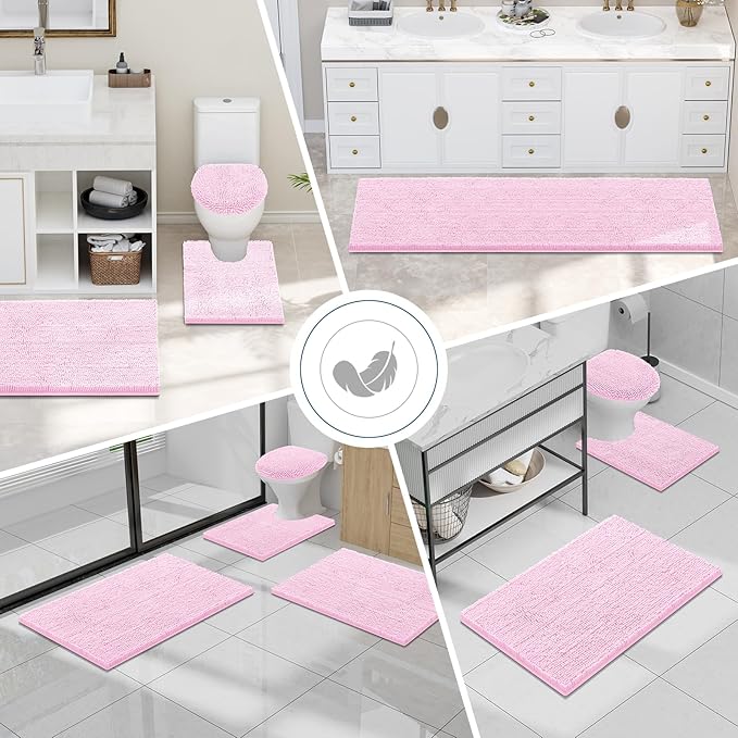 Smiry Luxury Chenille Bathroom Rugs 47x20, Extra Soft and Absorbent Shaggy Bath Mat, Machine Washable, Non-Slip Plush Carpet Runner for Tub, Shower, and Floor, Home Decor Accessories, Pink - Image 7