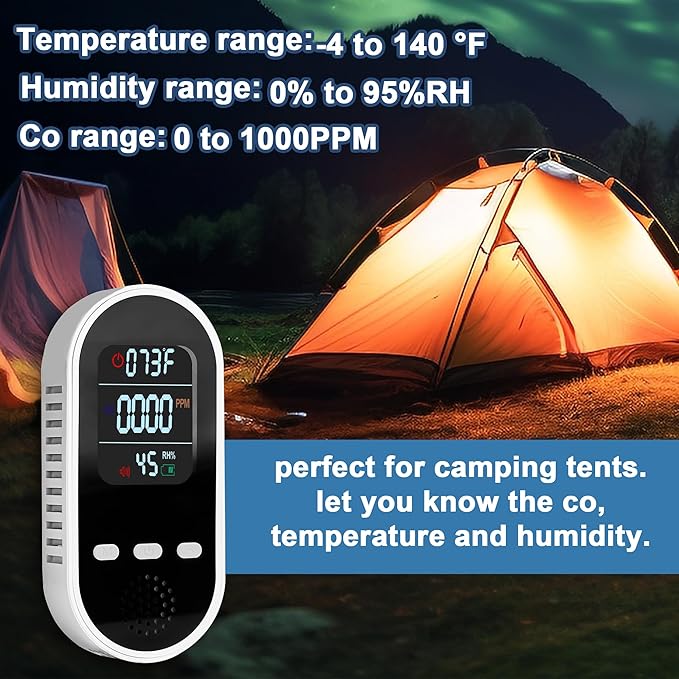 Portable Carbon Monoxide Detector Mini air Quality Monitor with Lanyard Alarm, CO Gas/Humidity Sensor/Indoor/Outdoor Thermometer, Battery Powered LED Screen - Image 3