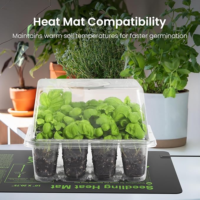 MIXC Seed Starter Kit with Grow Light, Elevated Seedling Tray Kit with Adjustable Humidity Dome and Clear Cell Tray, 12 Full Spectrum Led Beads for Seed Starting Greenhouse, 4 Pack, Transparent - Image 9