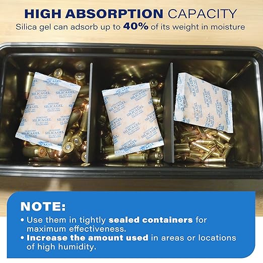 LotFancy Silica Gel Packets, 100 Gram 7 Packs Rechargeable Desiccant Dehumidifiers Packets, Moisture Absorber Drying Bag with Orange Indicator, Non-Toxic, Odorless - Image 5