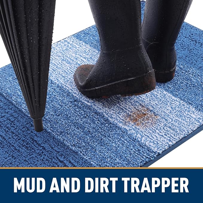 Smiry Dog Door Mat for Muddy Paws, Absorbs Moisture and Dirt, Low-Profile Entryway Mat with Non-Slip Backing, Entry Indoor Outdoor Doormat for Inside Floor (36x24 Inches, Navy Blue, Striped) - Image 2