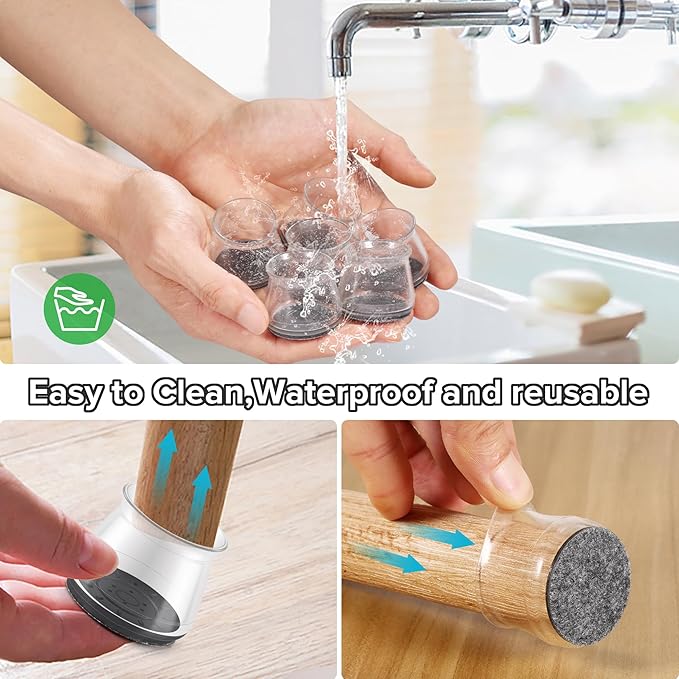 24PCS Upgraded Silicone Chair Leg Floor Protectors for Hardwood Floors, Furniture Sliders for Chair Legs, Felt Bottom Furniture Pads, Anti-Slip Round&Square Cap Covers to Scratch and Reduce Noise - Image 6