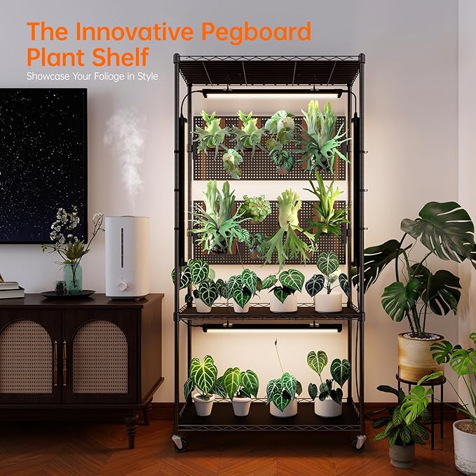 Bstrip Plant Cabinet with Pegboard, 3 Tier Plant Shelf with Grow Light, Metal Plant Stand with 4 Pack 96W Grow Lights for Indoor Plant, Foliage Plants, Seed Starting, 29.5"x13.8"x59" - Image 5