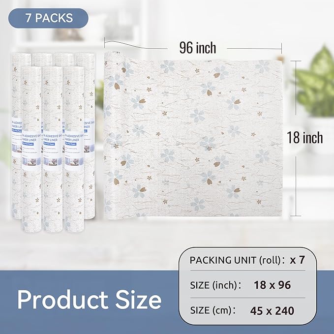 FIFTY FEET 18"x96" Non-Adhesive Shelf Liner for Kitchen Cabinets and Drawers, Washable Non-Slip PVC Cabinet Liner (White Floral)(7 Roll) - Image 5