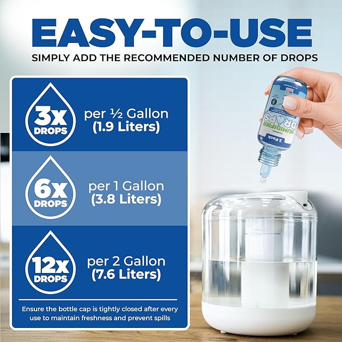 Durabasics [2 Pack] Humidifier Drops for Cleaning - Food Grade Humidifier Cleaner Slows Buildup & Scaling - Cleans & Deodorizes Water - Suitable for All Models - 200+ Day Supply - Made in USA - Image 2