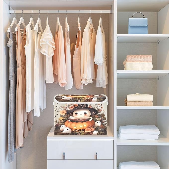xigua Ghost Wearing Witch Hat Storage Bins with Lids and Carrying Handle,Foldable Storage Boxes Organizer Containers Baskets Cube with Cover for Home Bedroom Closet Office - Image 6