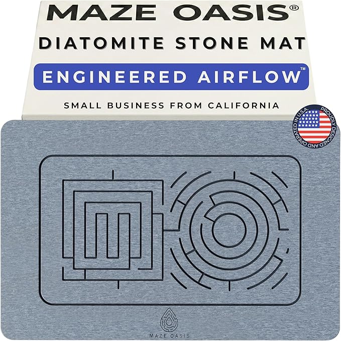 Stone Bath Mat [Engineered Airflow Maze] – Instantly Dry Diatomaceous Earth Bath Mats for Bathroom – Non Slip, Hygienic, Quick Drying Stone Shower Mat – Serenity Ash 23.6 x 15.3 in by MAZEOASIS