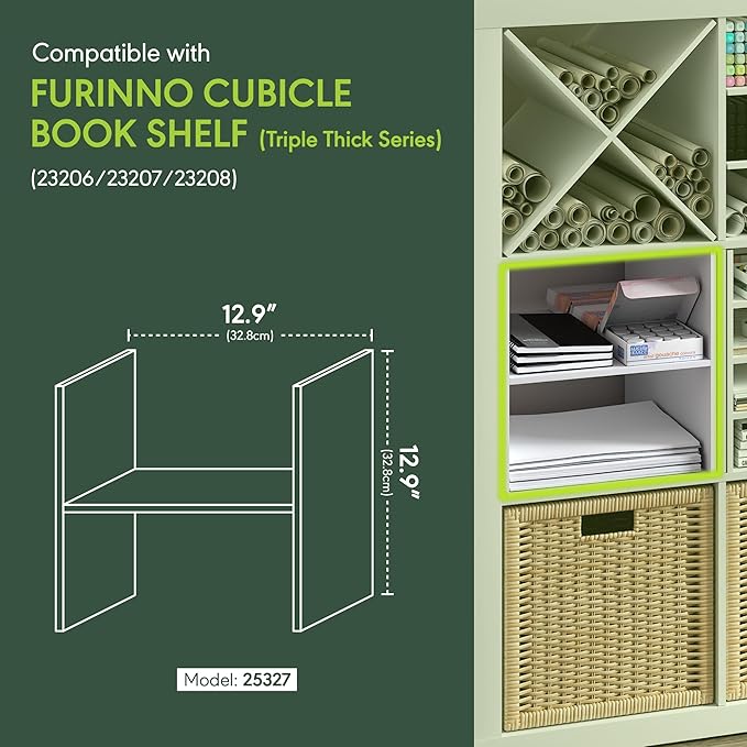 Furinno Cubicle Cube Insert, H-Shelf Cube Organizer, 2-Tier Shelf Accessory, Fits into Furinno Triple Thick Cubes, IKEA Kallax, for Organizers and Storage, White - Image 3