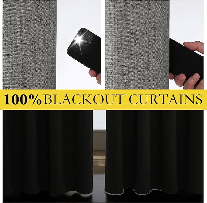 NICETOWN Grizzle Gray Vintage Linen 100% Blackout Curtains for Living Room, Thermal Insulated Curtains 108“ Long, Noise Reducing Window Treatment Drapes for Home Office, 62" Wide Per Panel, Set of 2 - Image 4