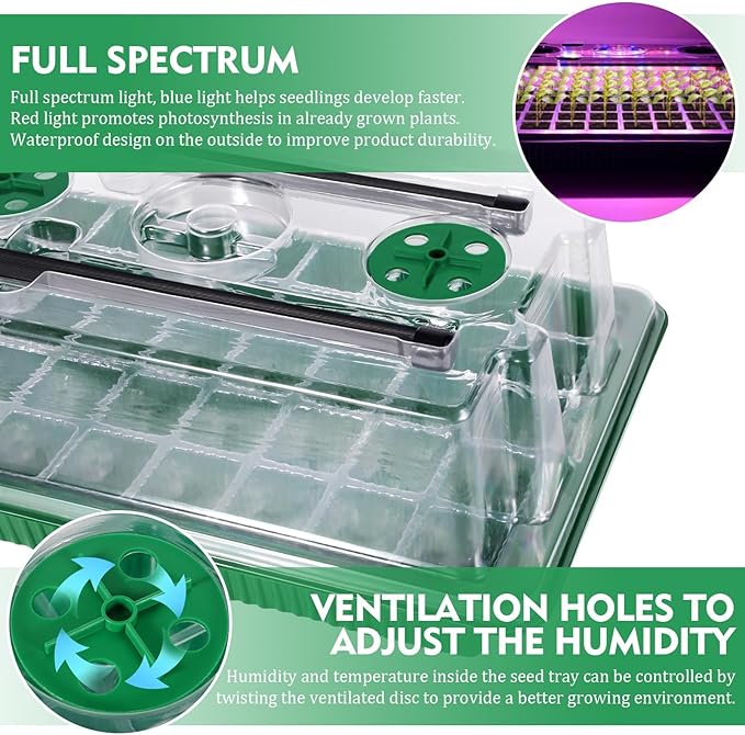 Verdenu Seed Starter Tray with Grow Light, 2 Pack 80 Cells Seed Starter Kit with Humidity Dome, Adjustable Brightness Seed Tray with Smart Timer, 3 Modes, 4 Timing, Seed Germination Kit for Indoor - Image 4
