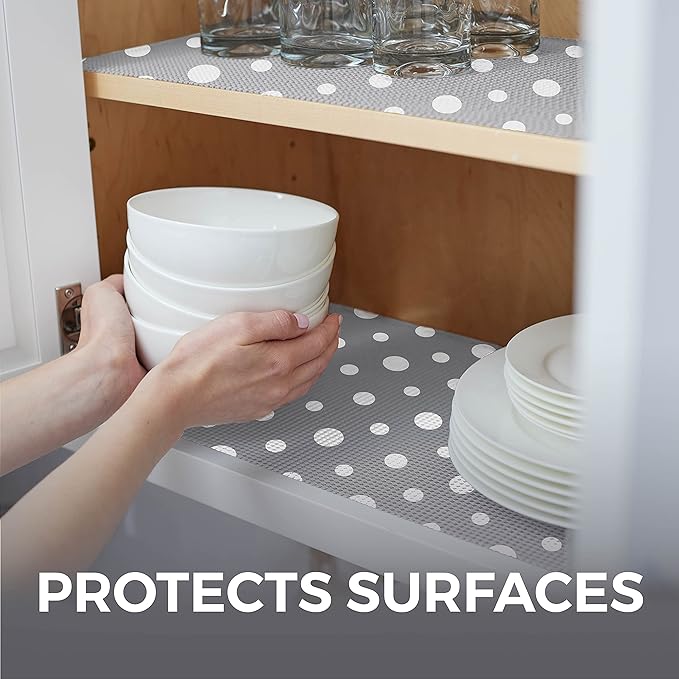 HOME GENIE Shelf Drawer and Cabinet Liner, Durable with Strong Grip, 17.5 in x 20 FT, Non Adhesive Liners Protect Kitchen Cabinets and Cupboard, Bathroom Drawers and Shelves, Desks, Dots Gray White - Image 4