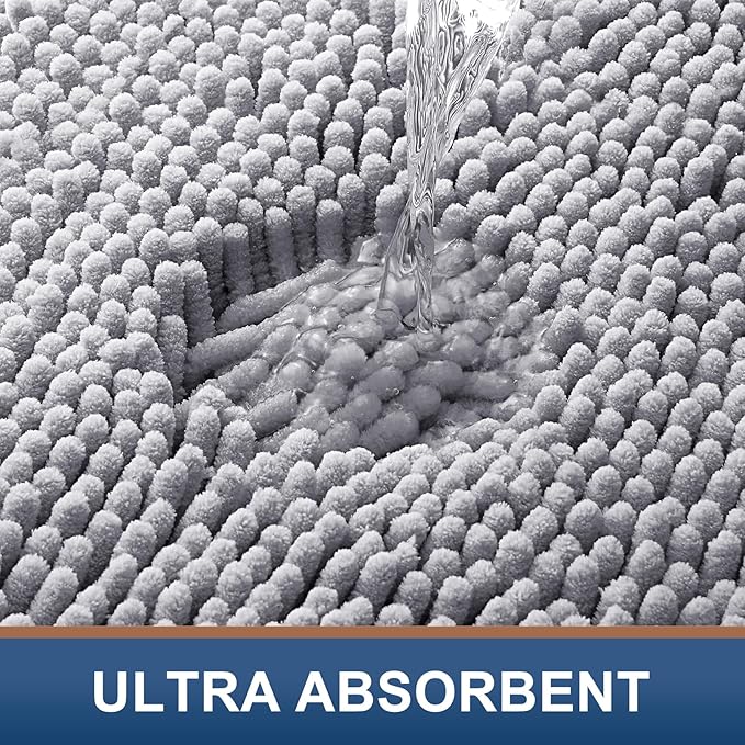 Smiry Luxury Chenille Toilet Rugs U-Shaped 24x20, Soft Absorbent Non-Slip Contour Bathroom Rugs for Toilet, Machine Washable Contoured Bath Mats, Light Grey - Image 4