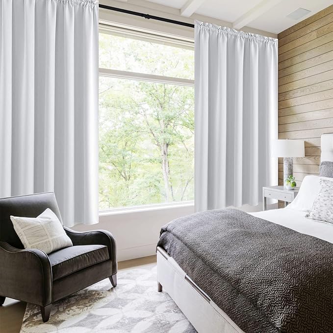 DWCN White Short Room Darkening Curtains for Kitchen/Bedroom, 42 x 36 inches Long - Energy Saving Window Drapes for Nursery with Rod Pocket, Set of 2 Panels - Image 2