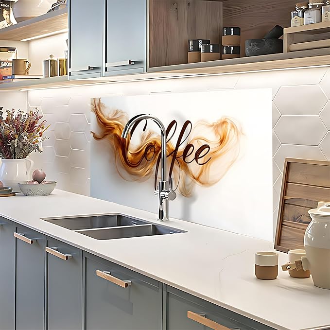 NYZE Kitchen Backsplash Stickers Waterproof Stove Backsplash Protector, 30 X 16 inch Removable Kitchen Wallpaper with Wall Art Decor for Stove Cooking Area(Coffee) - Image 7