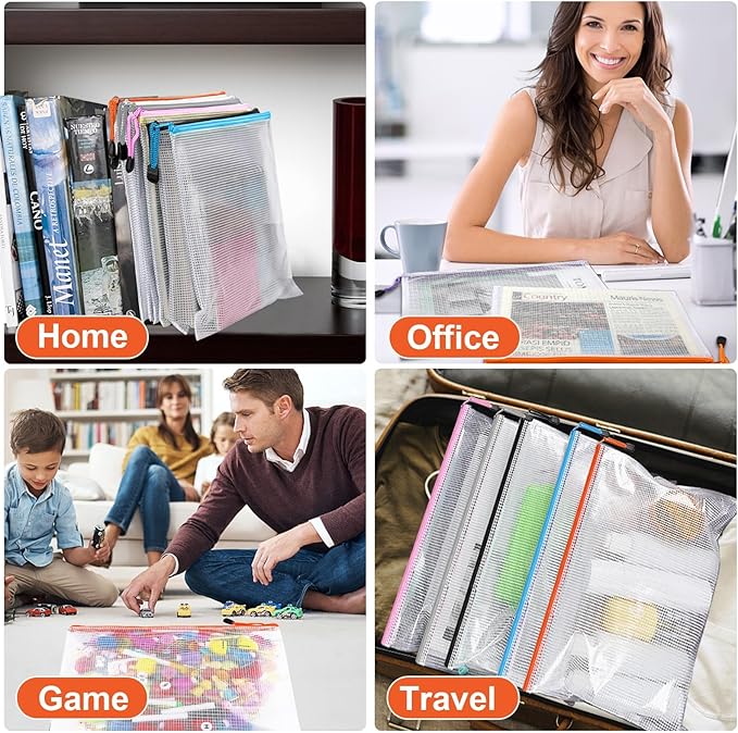 12 Pack A3 Mesh Zipper Pouch Bags, Waterproof Zipper Pouches for Puzzle Storage, Board Game Storage, Travel, Office and Home Organize - Image 3