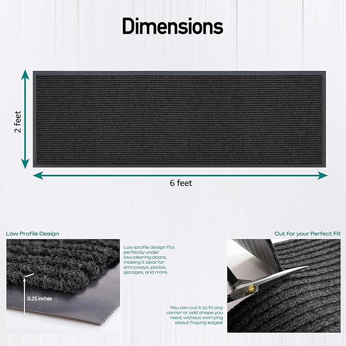 MaxMat® Commercial Floor Mat - Heavy Duty, Large Sizes, Indoor/Outdoor, Waterproof, Low-Profile, Easy to Clean Doormat (6 x 2 Feet, Black, MXM-RIB0026BK) - Image 3