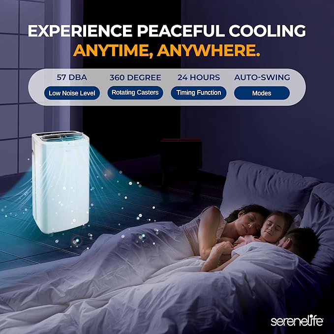 SereneLife Small Air Conditioner Portable 14,000 BTU with Built-in Dehumidifier - Portable AC unit for rooms up to 650 sq ft - Remote Control, Window Mount Exhaust Kit - Image 5