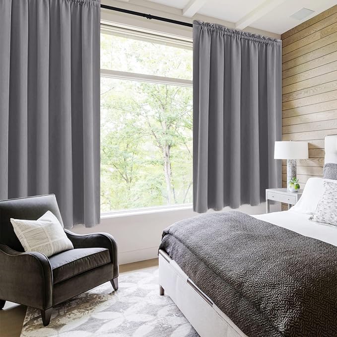 DWCN Blackout Curtains for Bedroom – Rod Pocket Thermal Insulated Noise Reducing Noise Reducing Drapes for Living Room, W 60 x L 63 Inch, 2 Panels, Grey - Image 2