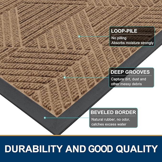 Smiry Front Door Mat Outside Entrance, Heavy Duty Sturdy Natural Rubber Doormat, Trap Dirt and Moisture, Easy Clean Low Profile Welcome Floor Mats for Indoor Outdoor Entry, 59x23 Inch, Coffee - Image 4