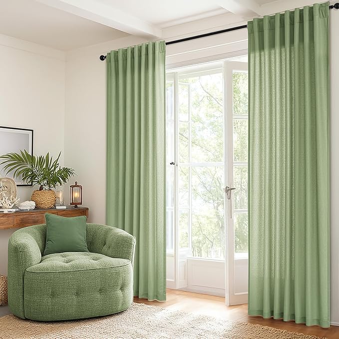 MIULEE Sage Green Thermal Insulated Curtains 63 Inch Long 2 Panels Set for Summer Heat Blocking Non See Through Privacy Thick Semi Sheer Light Filtering Back Tab Window Drapes for Bedroom Living Room - Image 5