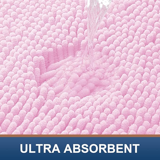 Smiry Luxury Chenille Bathroom Rugs 59x20, Extra Soft and Absorbent Shaggy Bath Mat, Machine Washable, Non-Slip Plush Carpet Runner for Tub, Shower, and Floor, Home Decor Accessories, Pink - Image 4