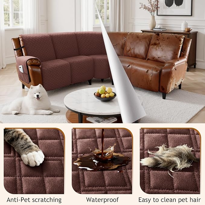 Arfntevss Waterproof Recliner Sectional Couch Covers for Reclining Sectional L Shape Sofa Cover Washable Recliner L Shaped Slipcover Sets for Dog Furniture Protector (5 Seater, Chocolate Brown) - Image 6