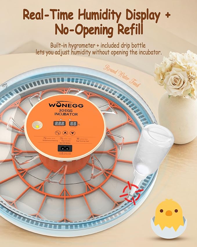 30 Egg Incubators for Hatching Eggs with Automatic Egg Turner, Auto Temperature Control, LED Candling, Humidity Monitor, 360° Viewing for Chicken Quail Parrot Birds - Image 5