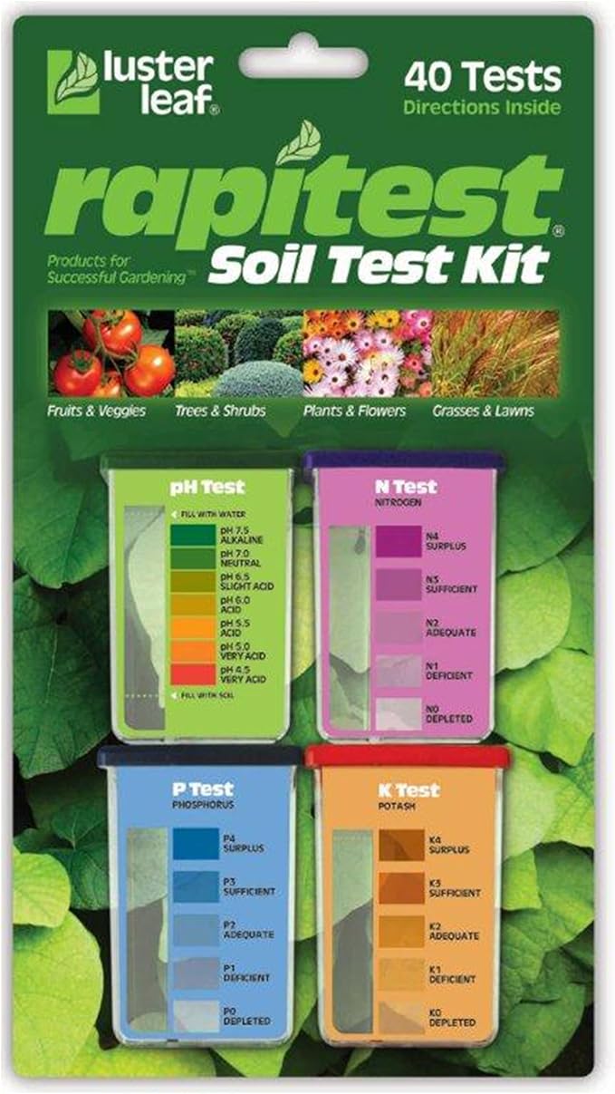 Rapitest Soil Test Kit for Gardens, Vegetables, Flowers and Lawns. USA designed and assembled soil tester completely, quickly and accurately measures/analyzes soil pH acidity and garden nutrients by LusterLeaf