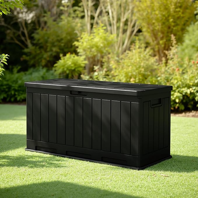 JUMMICO 90 Gallon Waterproof Resin Deck Box, Double Wall Outdoor Storage Box with Lockable Lid for Garden Tools, Patio Cushions, Pools (Black) - Image 6
