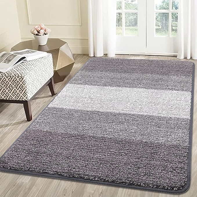 Smiry Dog Door Mat for Muddy Paws, Absorbs Moisture and Dirt, Low-Profile Entryway Mat with Non-Slip Backing, Entry Indoor Outdoor Doormat for Inside Floor (59x35 Inches, Light Grey, Striped) by Smiry