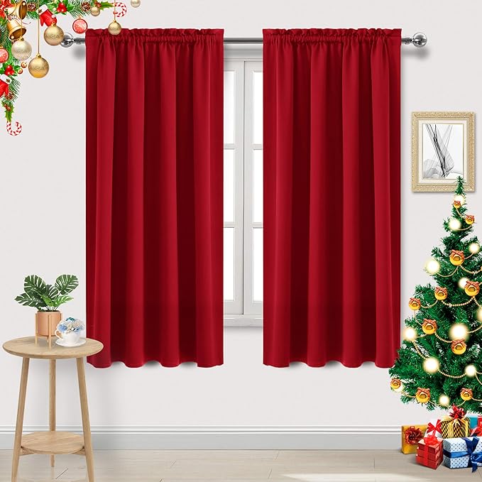 DWCN Blackout Curtains Room Darkening Thermal Insulated Bedroom Curtains Window Curtain Panels, 52 x 63 inches Long, Set of 2 Red Rod Pocket Drapes by DWCN