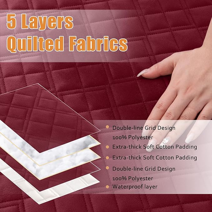 Arfntevss Waterproof Sectional Couch Covers L Shape Washable Velvet Sofa Cover for Sectional Non Slip Large Corner Slipcovers Dog 6 Pcs Universal U Shaped Furniture Protector (Wine Red, Large) - Image 3