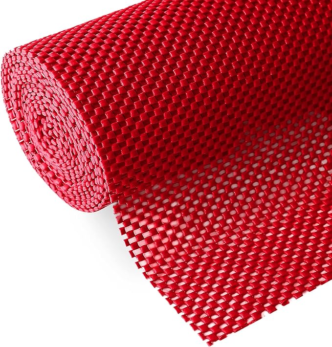 Rubberized Shelf Liner, Non-Adhesive Roll Drawer Liners 12 Inches x 20 Feet for Drawers, Non Slip Grip Durable Strong Clean, for Cabinets, Kitchen, Storage, Desks, Kitchenware, Tableware, Red by Iwtmm