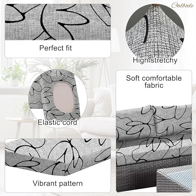 8PCS Waterproof Patio Sofa Covers with Elastic Floral Printed Stretch Outdoor Cushion Seat Covers Set of 8 Wicker Chair Washable Replacement(Grey,Cushions Not Included) - Image 3