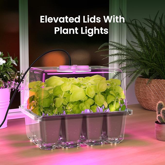 MIXC Seed Starter Kit with Grow Light, Elevated Seedling Tray Kit with Adjustable Humidity Dome and Clear Cell Tray, 12 Full Spectrum Led Beads for Seed Starting Greenhouse, 6 Pack, Transparent - Image 7